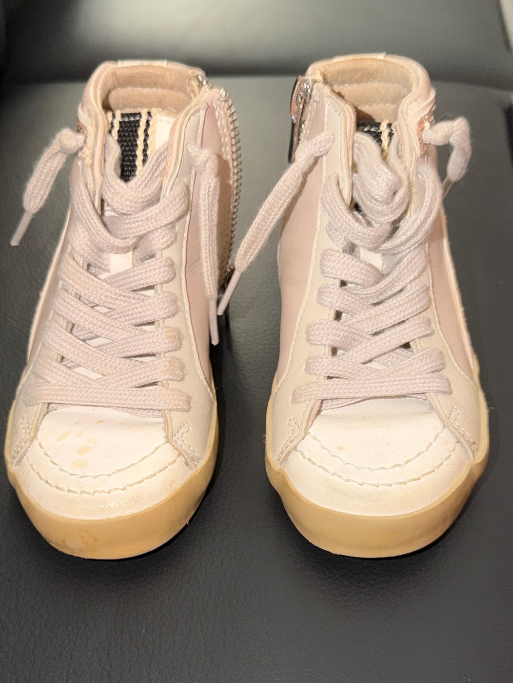 ShuShop Light Beige (gold glitter) Kids High-Top Sneakers with Side Zipper